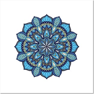 blue indian mandala Posters and Art